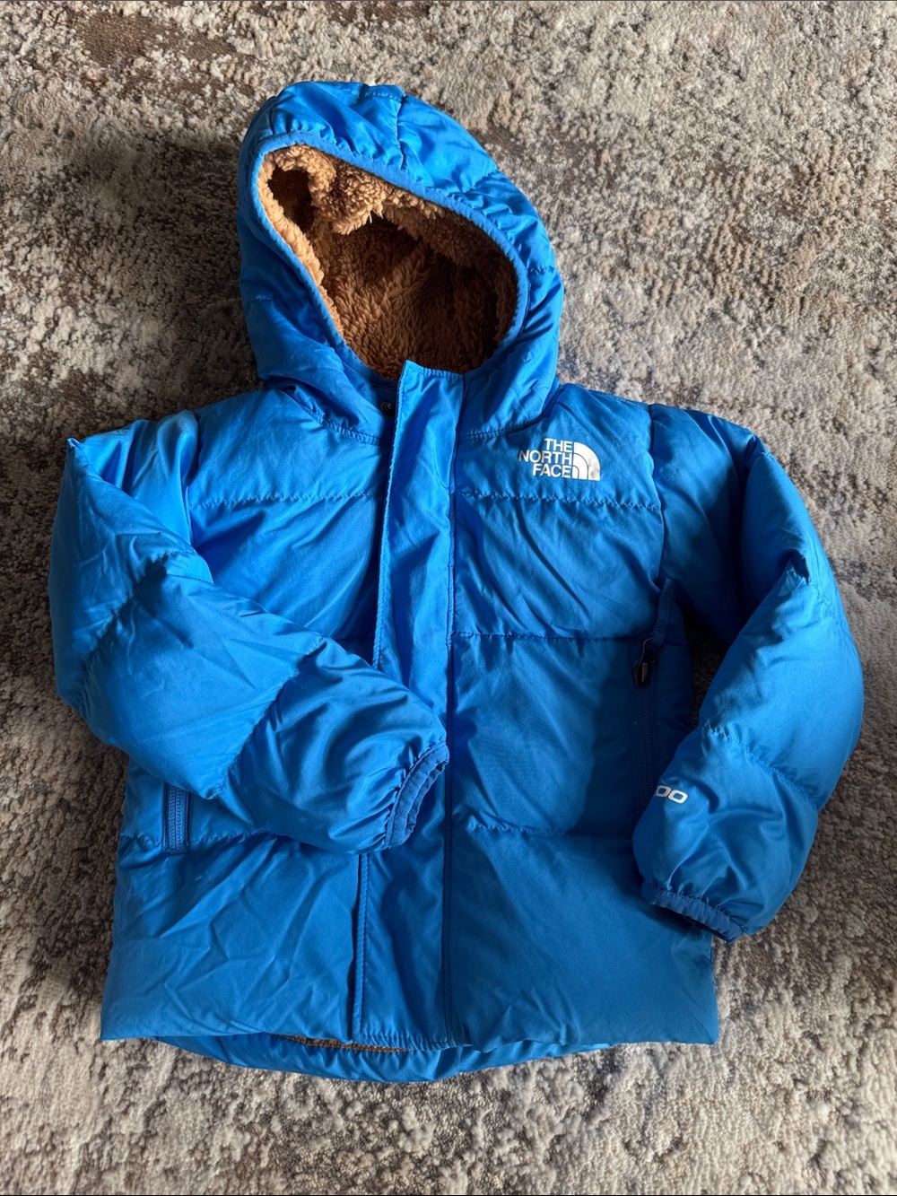 The North Face Kids Royal Blue Hooded Puffer with Sherpa Hood 2T